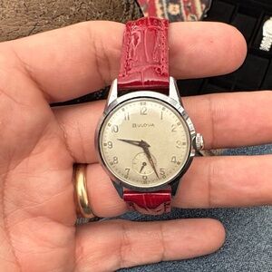 1956 Bulova Men's Swiss Made 17Jwl Silver Military Dial Swiss Watch w/ Strap